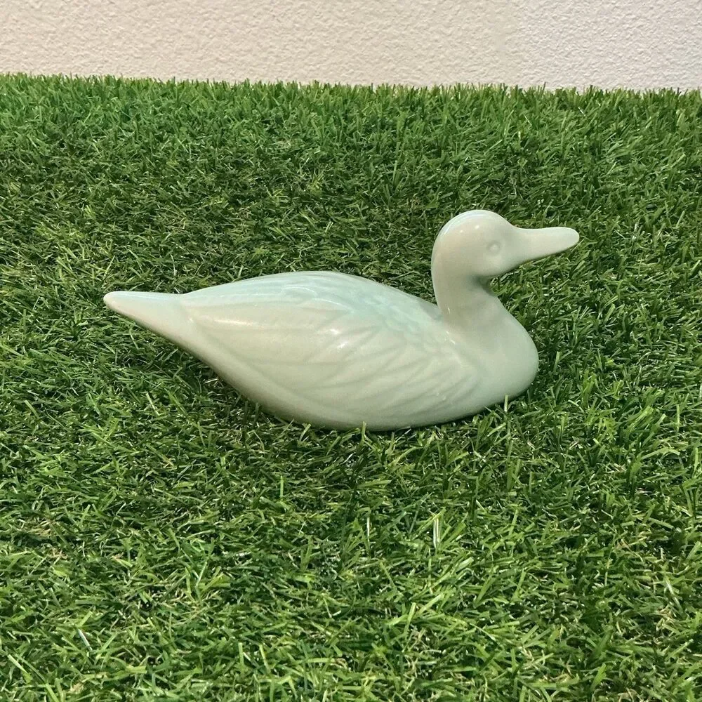 Vintage Celadon Green Ceramic Duck Figurine Made in China 5.5” Decor